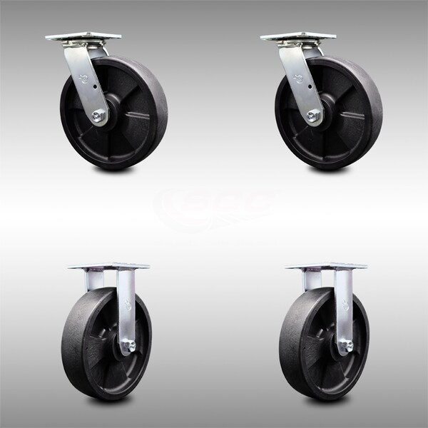 Service Caster 8 Inch SS Glass Filled Nylon Caster Set with Roller Bearing 2 Swivel 2 Rigid SCC SCC-SS30S820-GFNR-2-R-2 - main